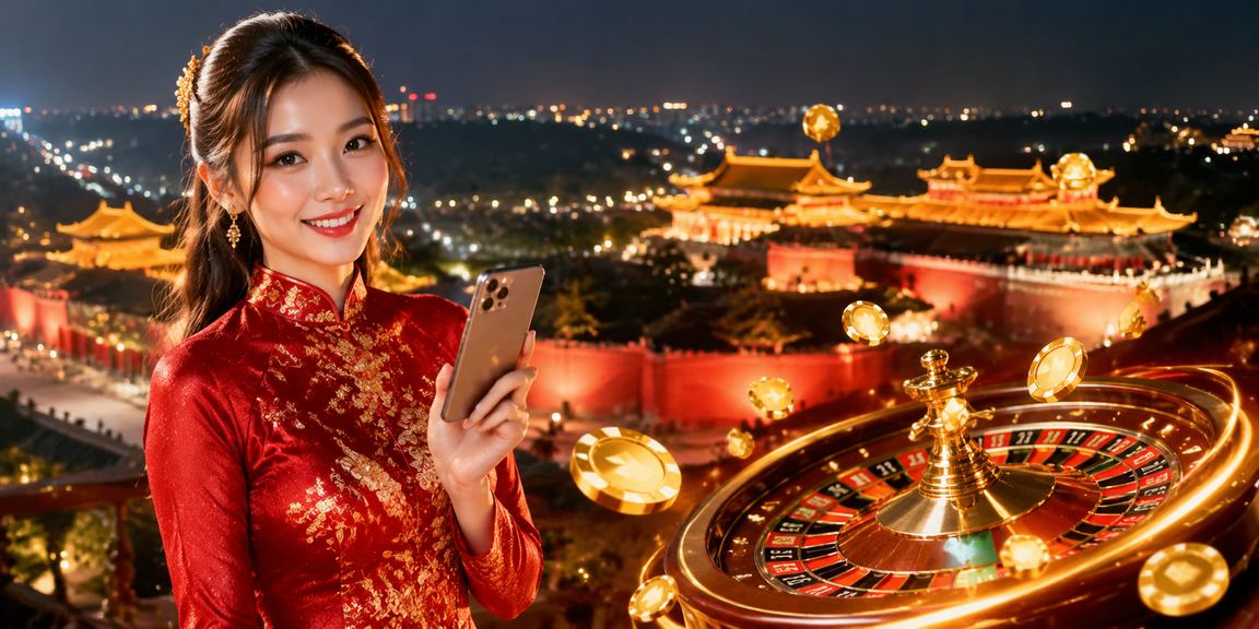Người phụ nữ mặc áo dài Huế sử dụng điện thoại chơi roulette trực tuyến